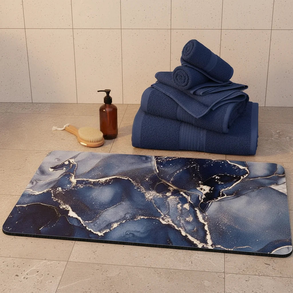 Tapis de Bain Antidérapant Haut de Gamme Marbre Nocturne
