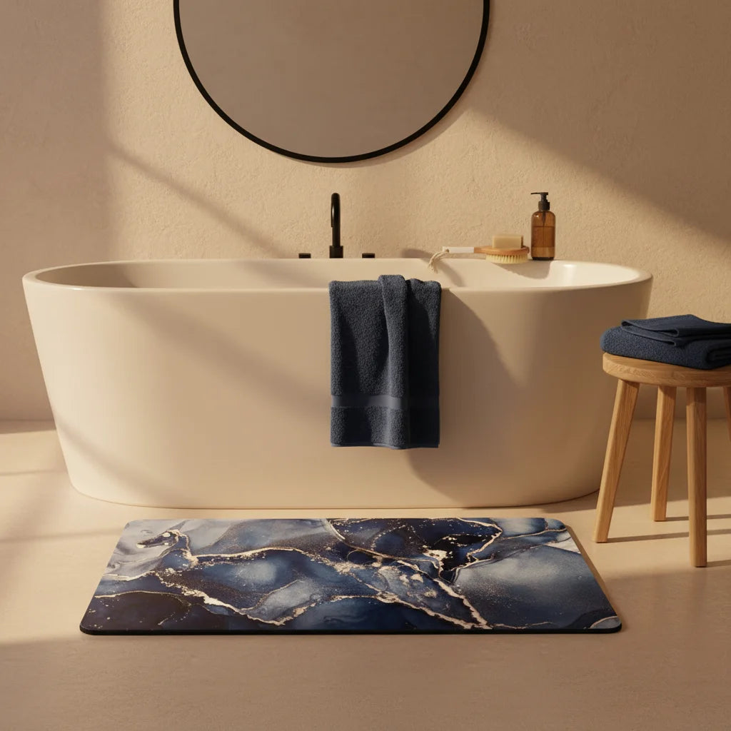 Tapis de Bain Antidérapant Haut de Gamme Marbre Nocturne