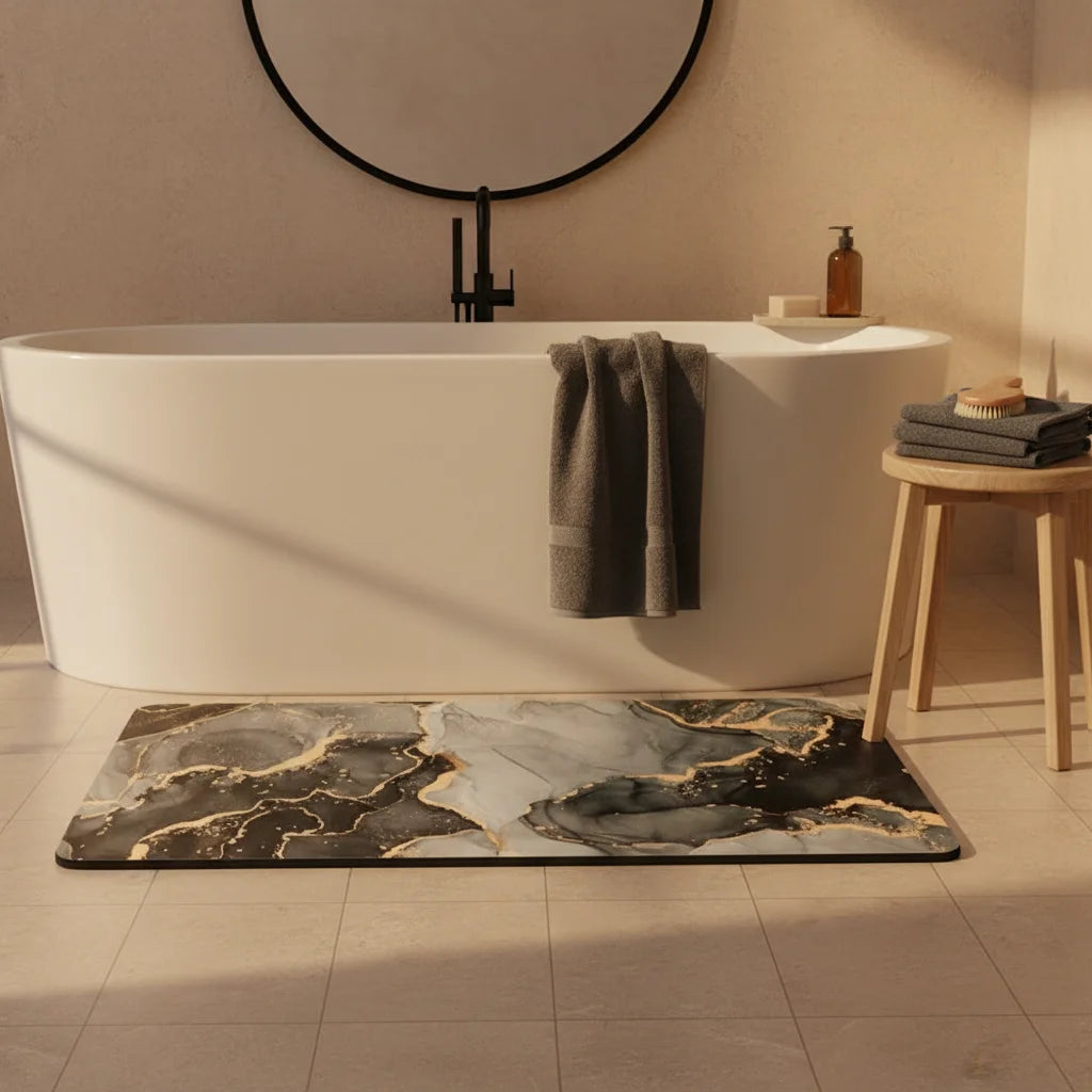 Tapis de Bain Antidérapant Haut de Gamme Marbre Obscur