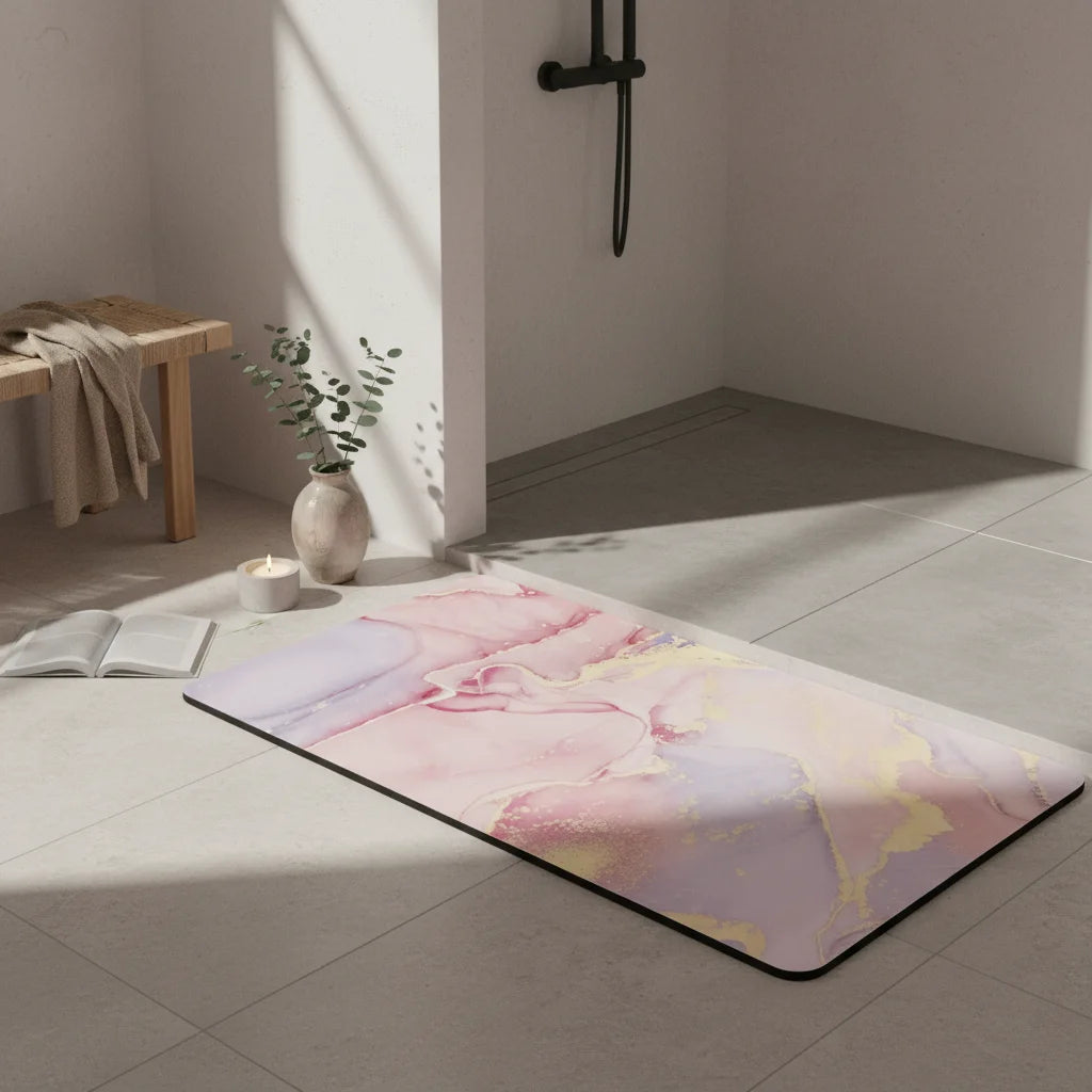 Tapis de Bain Antidérapant Haut de Gamme Marbre Blush