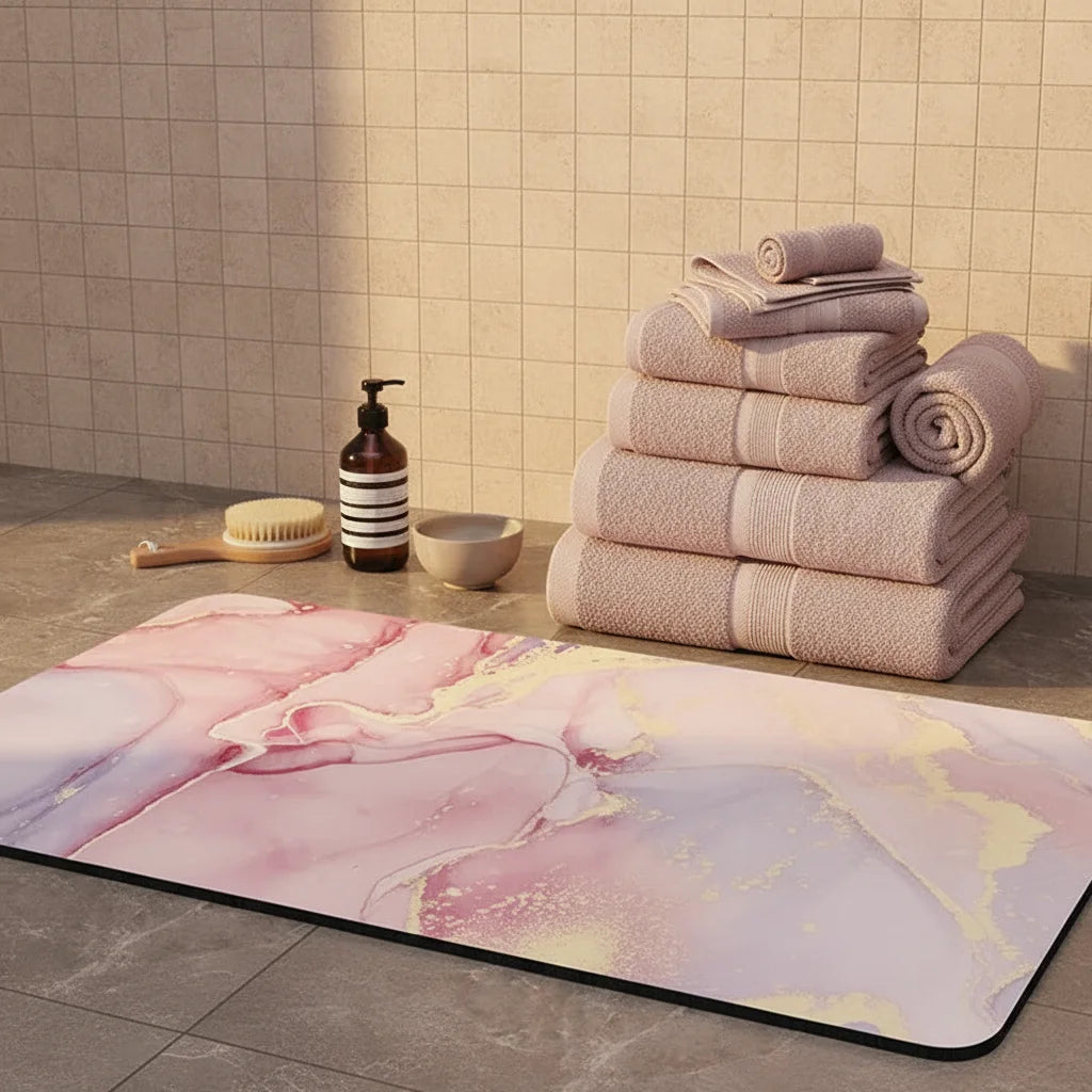 Tapis de Bain Antidérapant Haut de Gamme Marbre Blush