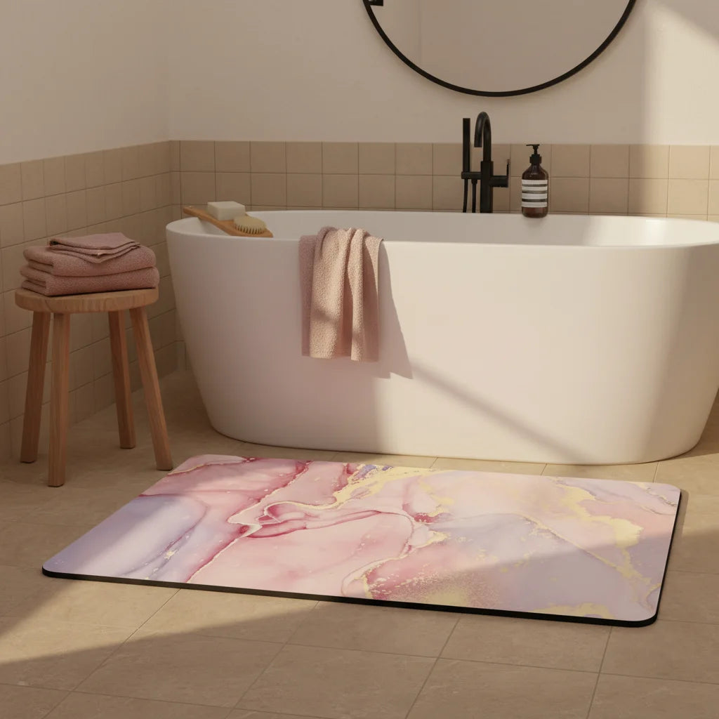 Tapis de Bain Antidérapant Haut de Gamme Marbre Blush