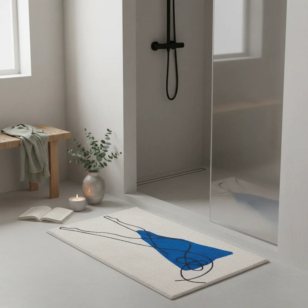 Tapis de Bain Art Abstrait Robe Bleue