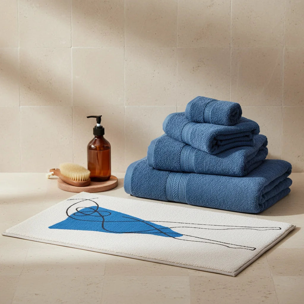 Tapis de Bain Art Abstrait Robe Bleue