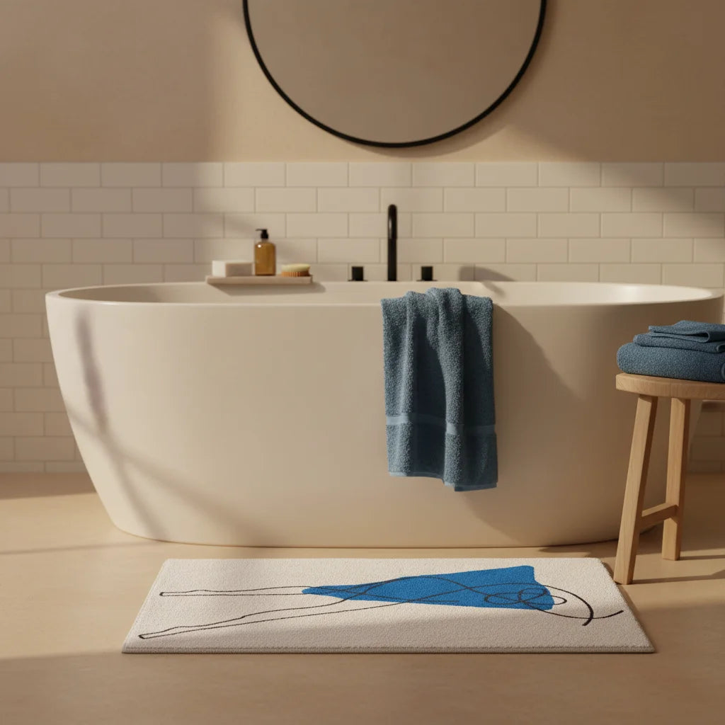 Tapis de Bain Art Abstrait Robe Bleue