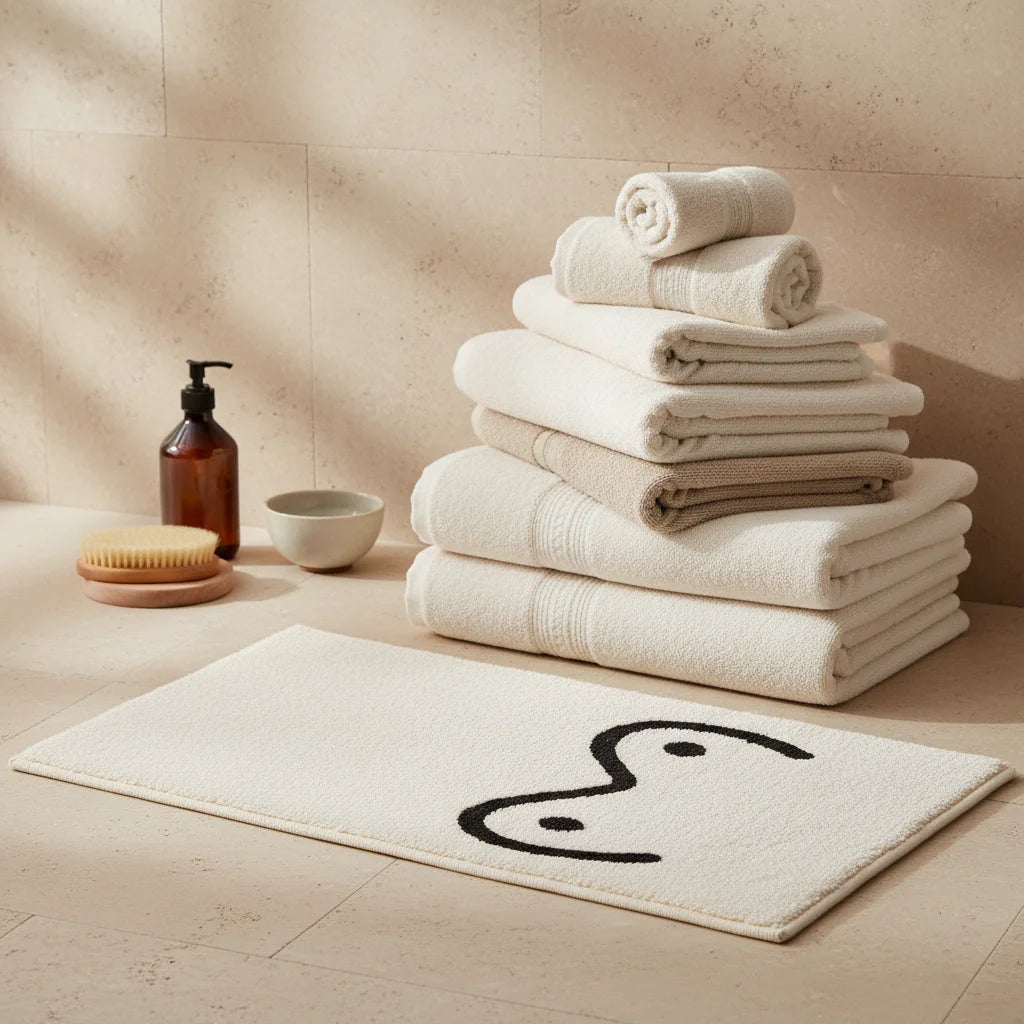 Tapis de Bain Art Abstrait Traits Minimalistes
