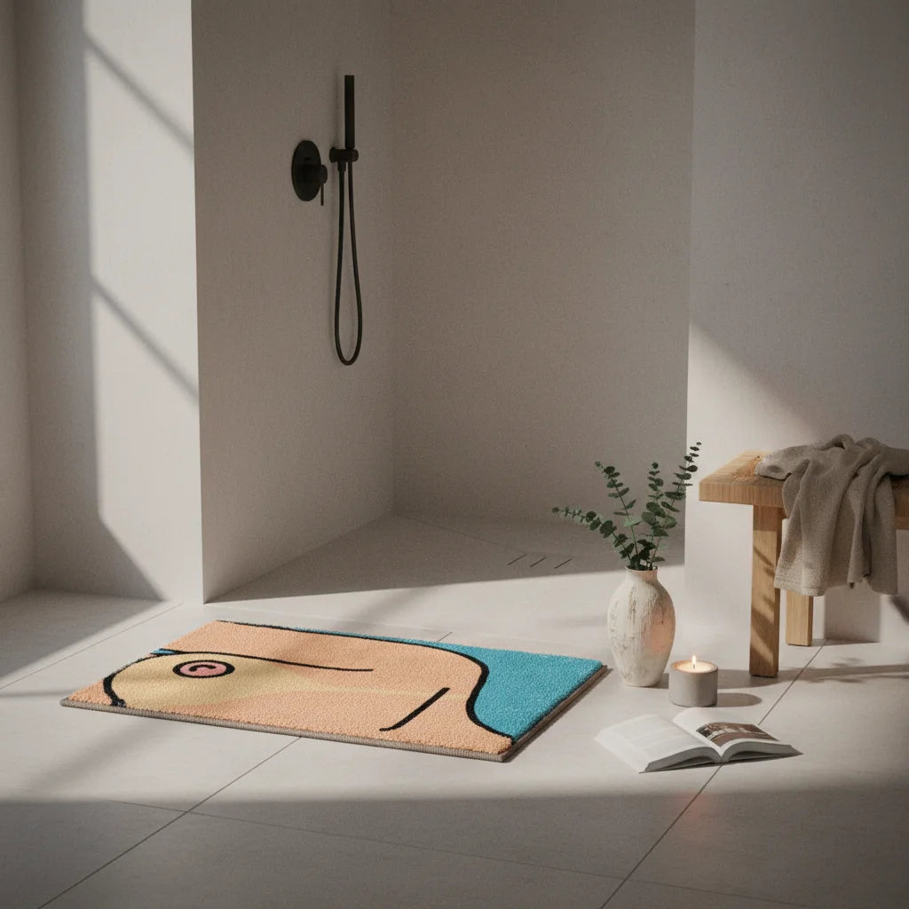 Tapis de Bain Art Abstrait Silhouette Turquoise