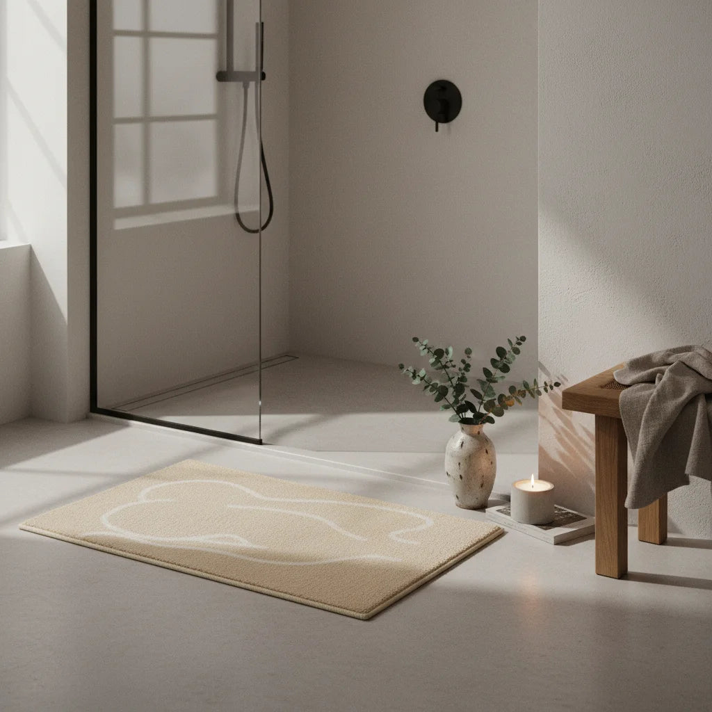 Tapis de Bain Art Abstrait Courbes Naturelles