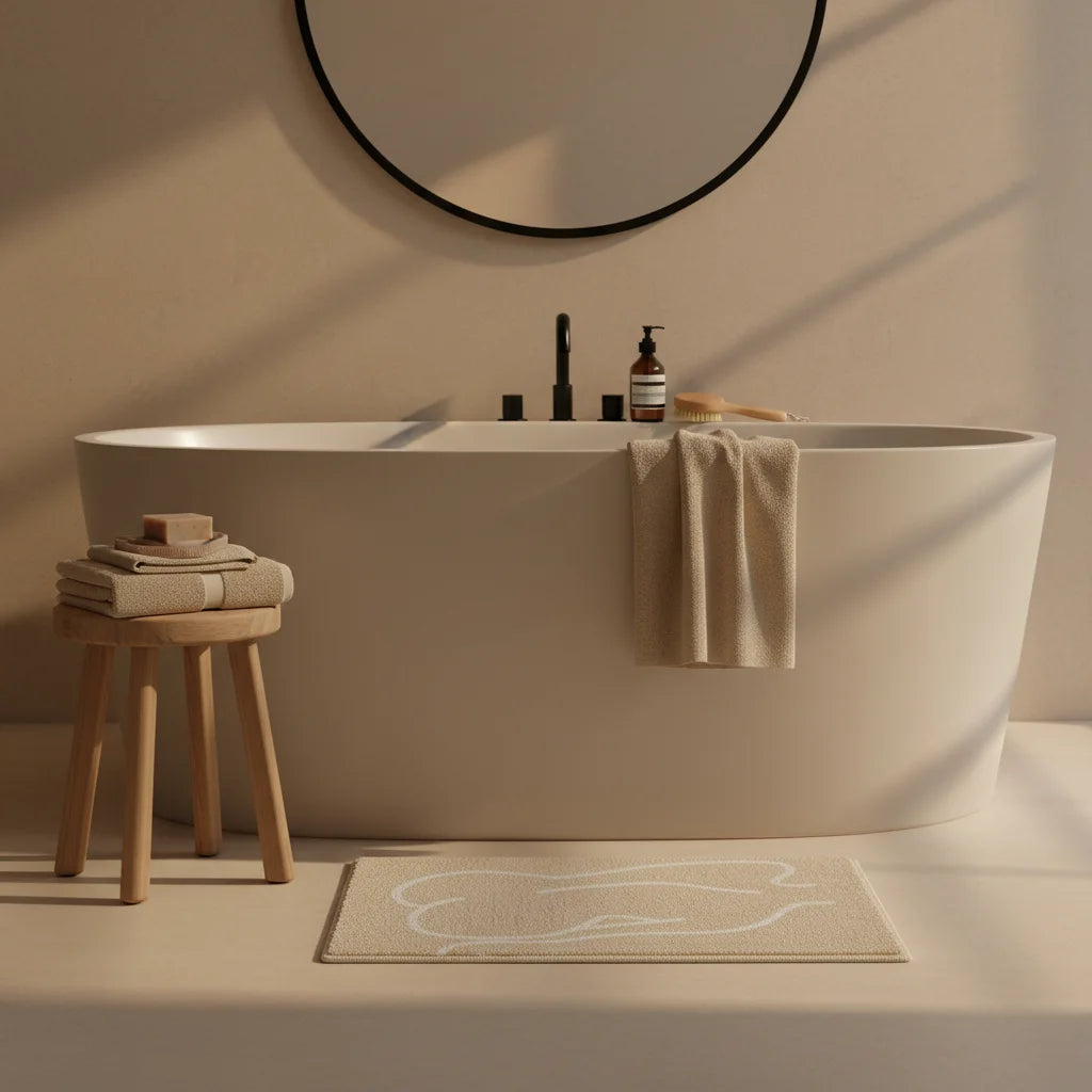 Tapis de Bain Art Abstrait Courbes Naturelles