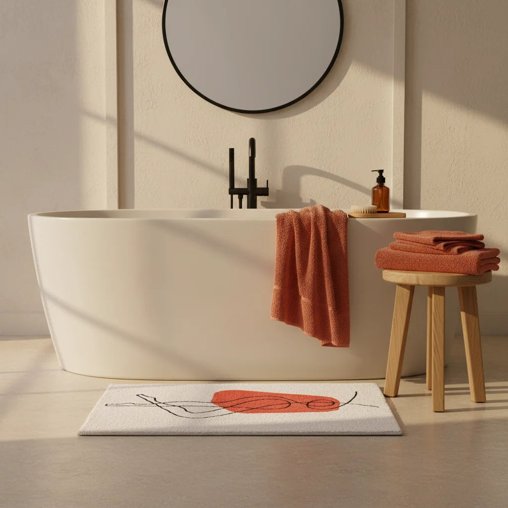 Tapis de Bain Art Abstrait Robe Rouge