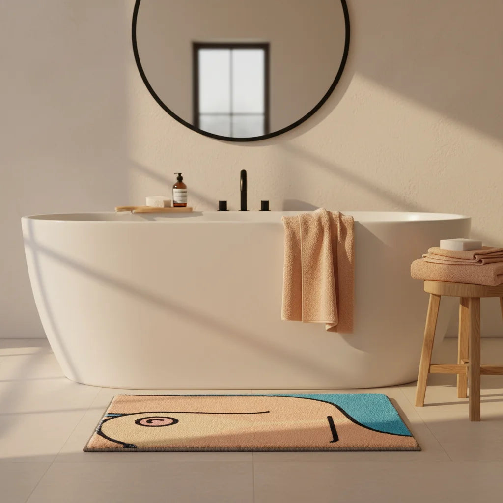 Tapis de Bain Art Abstrait Silhouette Turquoise