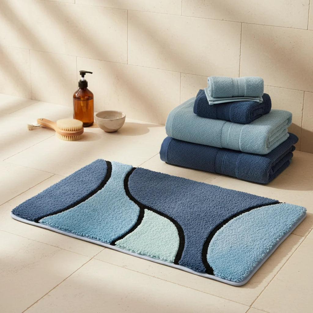 Tapis de Bain Art Déco Courbes Marines