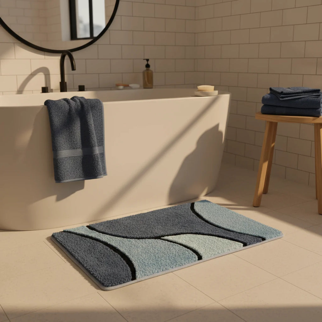 Tapis de Bain Art Déco Courbes Marines