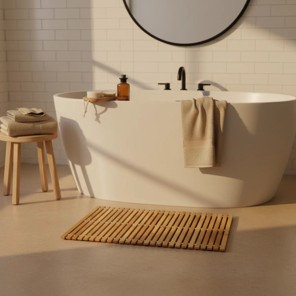 Tapis De Bain Bambou Naturel