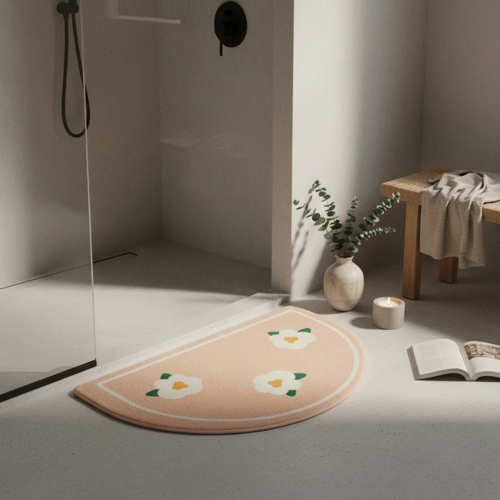 Tapis de Bain Beige et Blanc