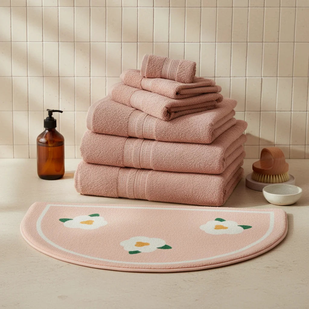 Tapis de Bain Beige et Blanc