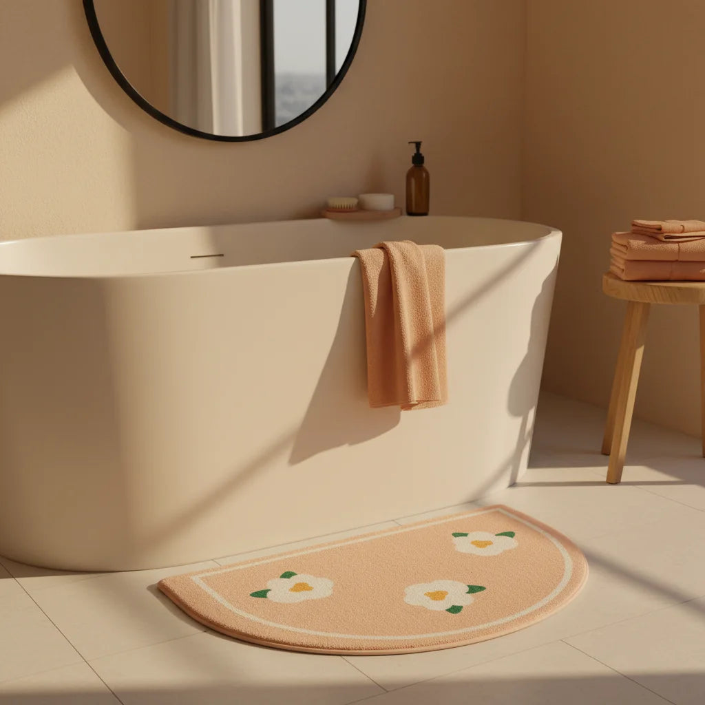 Tapis de Bain Beige et Blanc