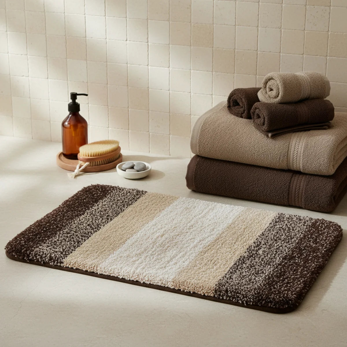 Tapis De Bain Beige & Marron