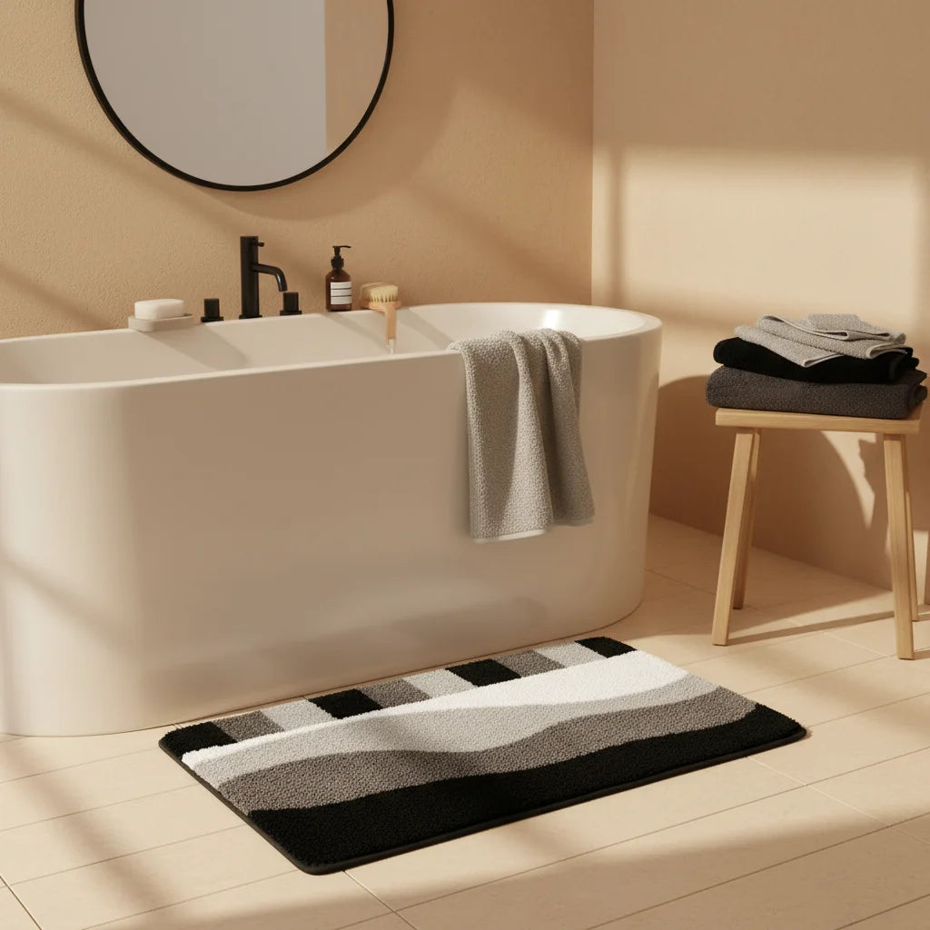 Tapis De Bain Blanc Gris Et Noir geomgrey