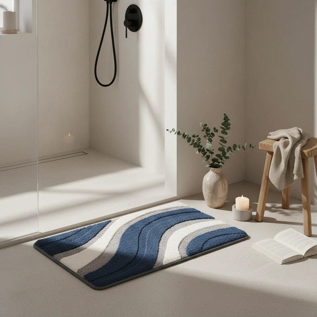 Tapis de Bain Bleu et Gris