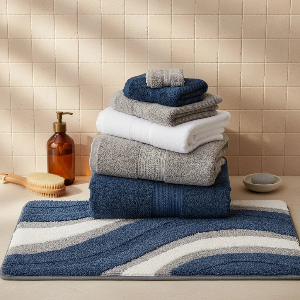 Tapis de Bain Bleu et Gris