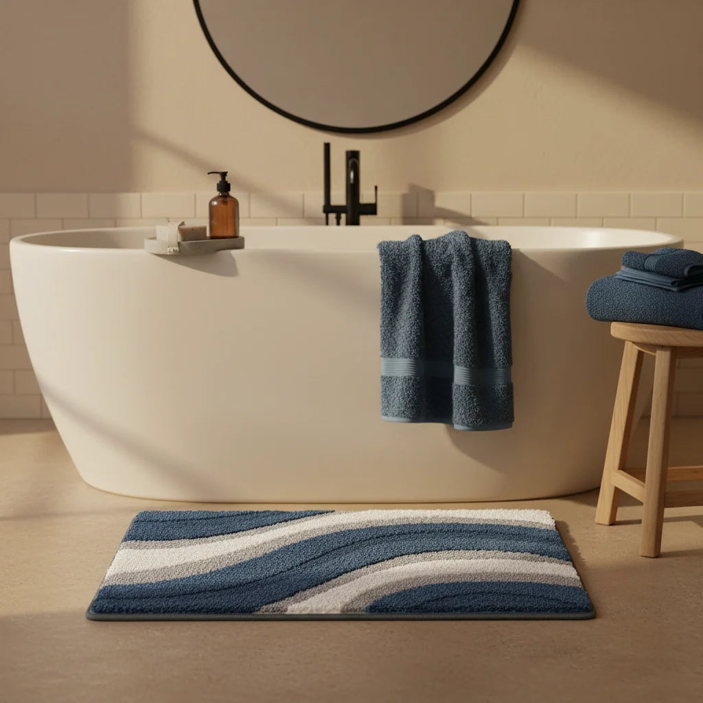 Tapis de Bain Bleu et Gris