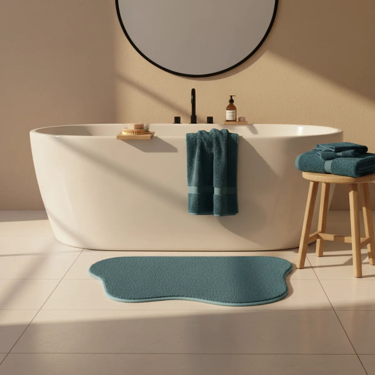 Tapis De Bain Bleu Paon