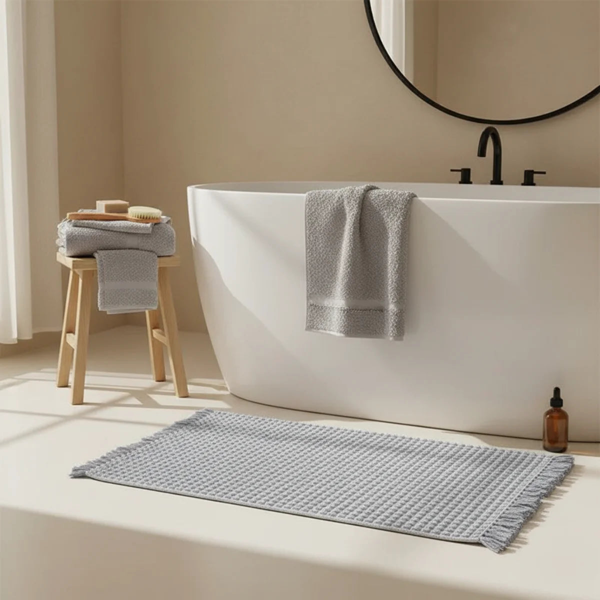 Tapis de Bain Bohème Gris Perle