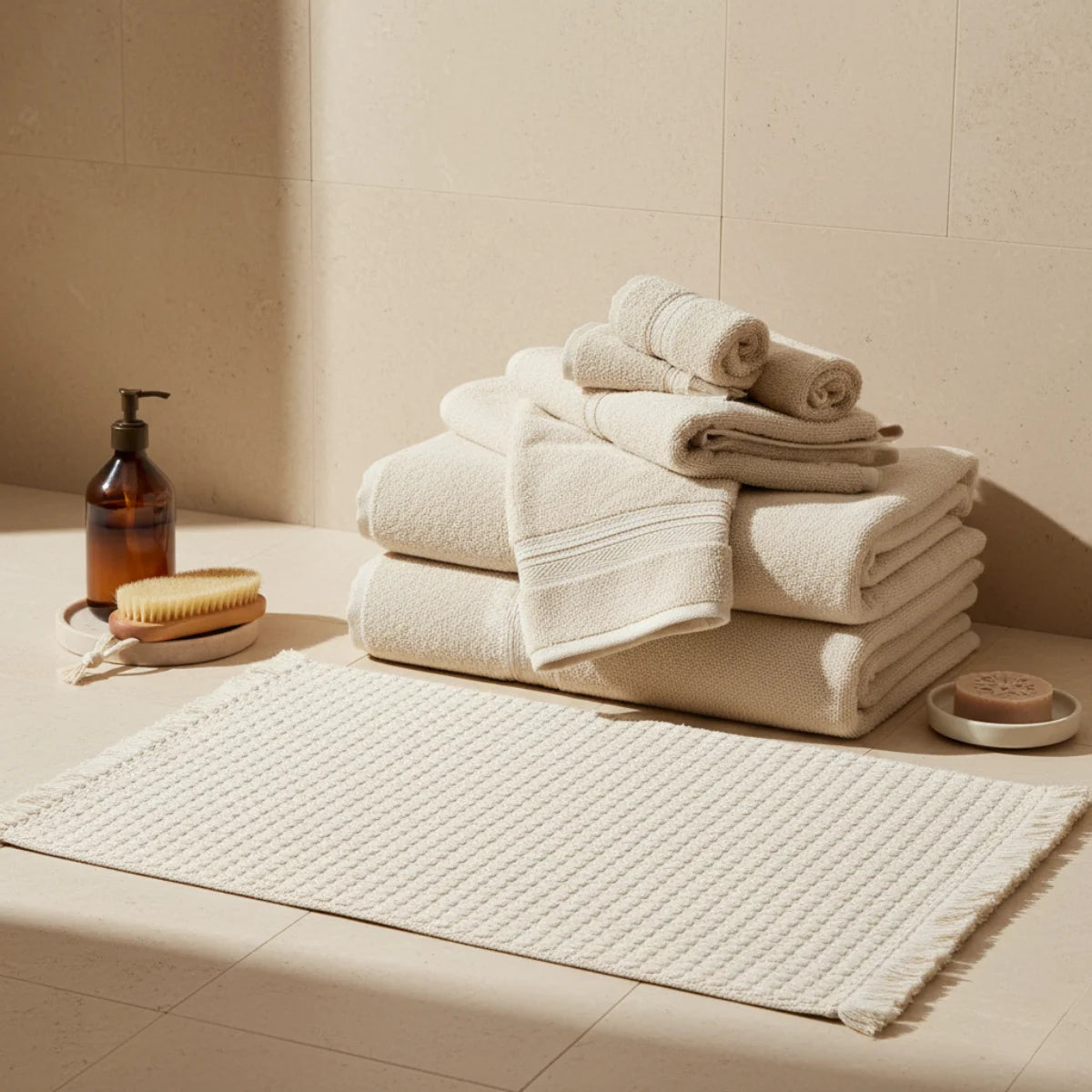 Tapis de Bain Bohème Écru Lin