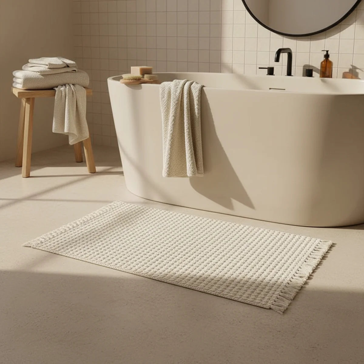 Tapis de Bain Bohème Écru Lin