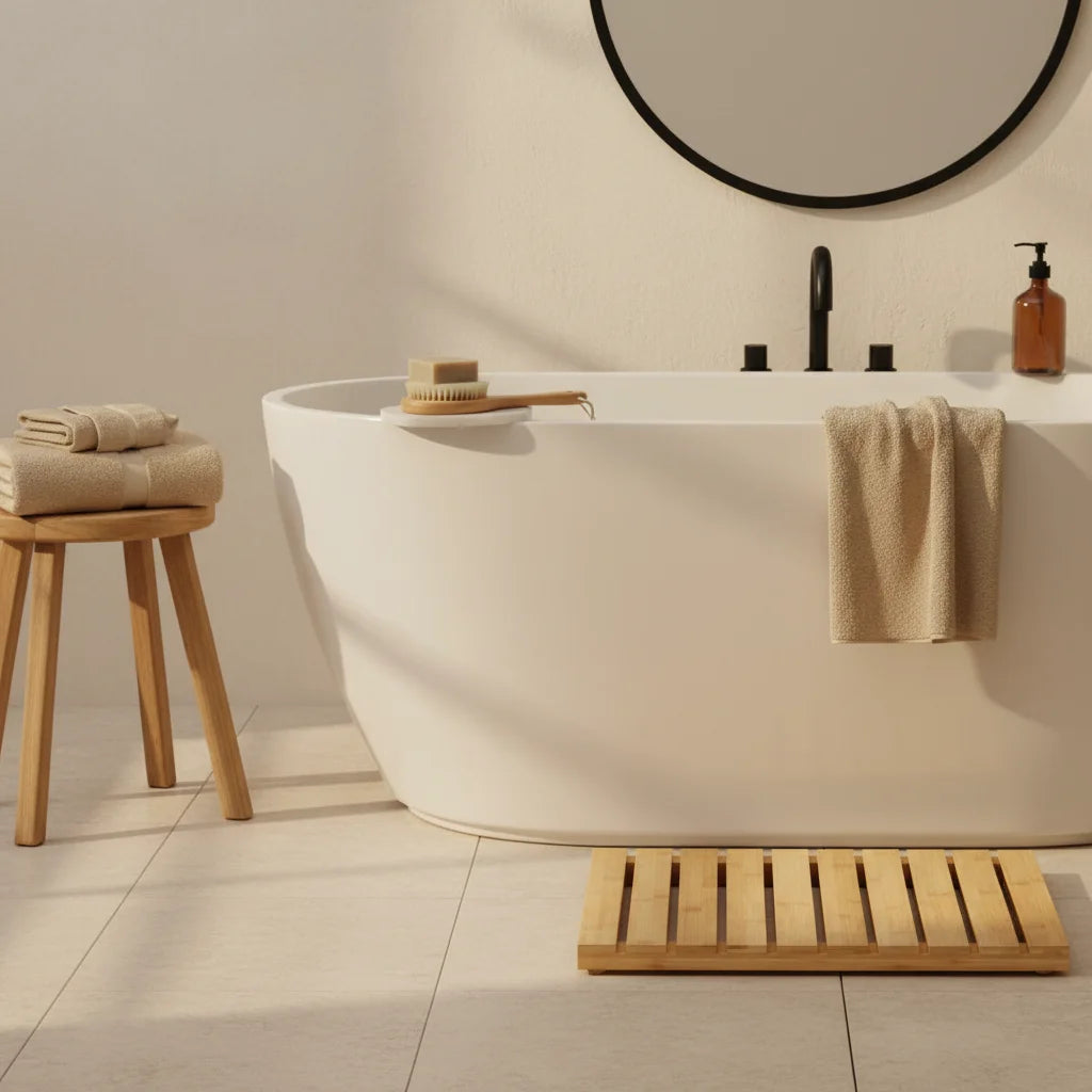Tapis De Bain Caillebotis Bambou Bois Naturel