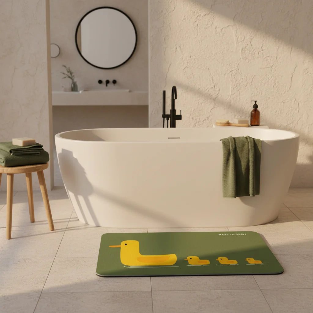 Tapis de Bain Canard Canards Kaki
