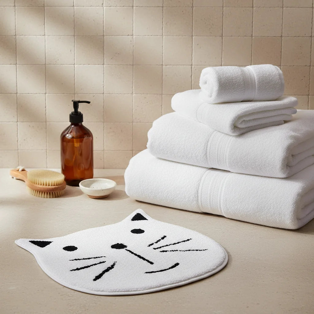 Tapis de Bain Chat Chat Blanc