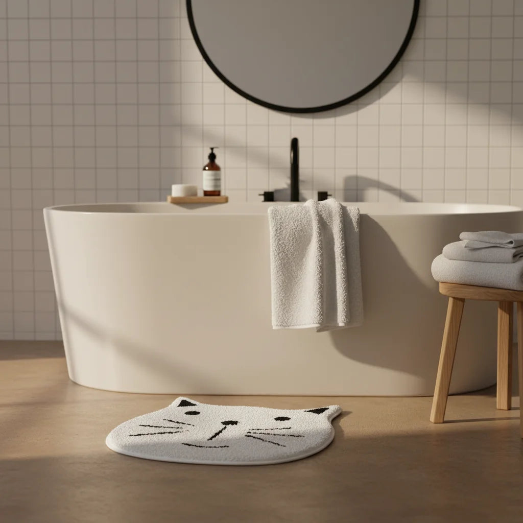 Tapis de Bain Chat Chat Blanc