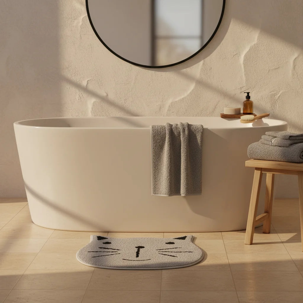 Tapis de Bain Chat Chat Gris