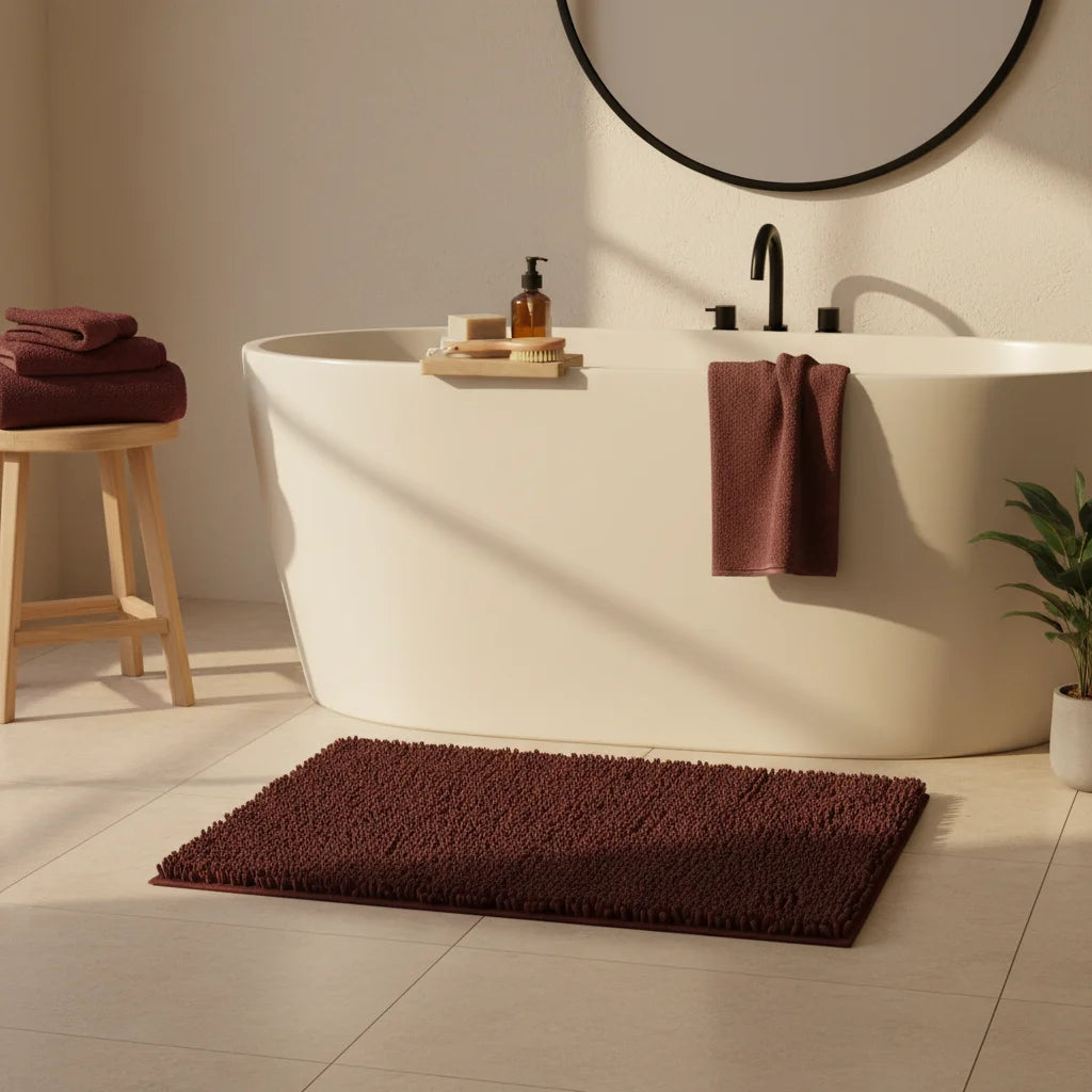 Tapis De Bain Chenille 60x90CM Marron Chocolat