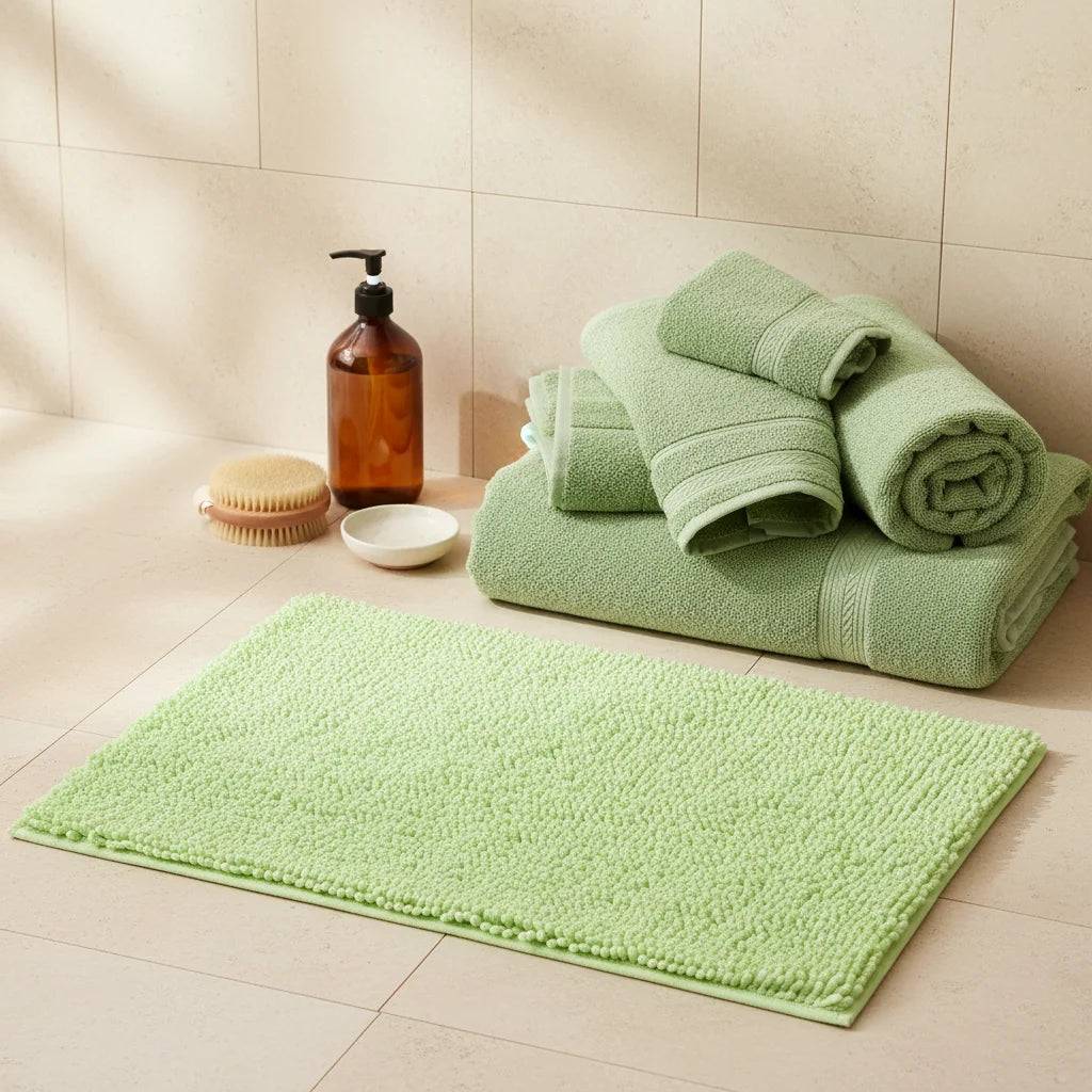 Tapis De Bain Chenille 60x90CM Vert Anis