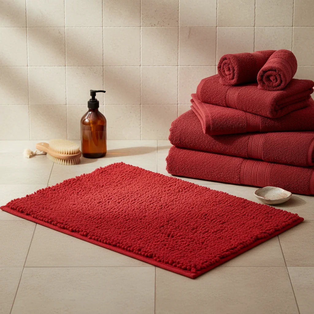 Tapis De Bain Chenille 60x90CM Rouge Vif