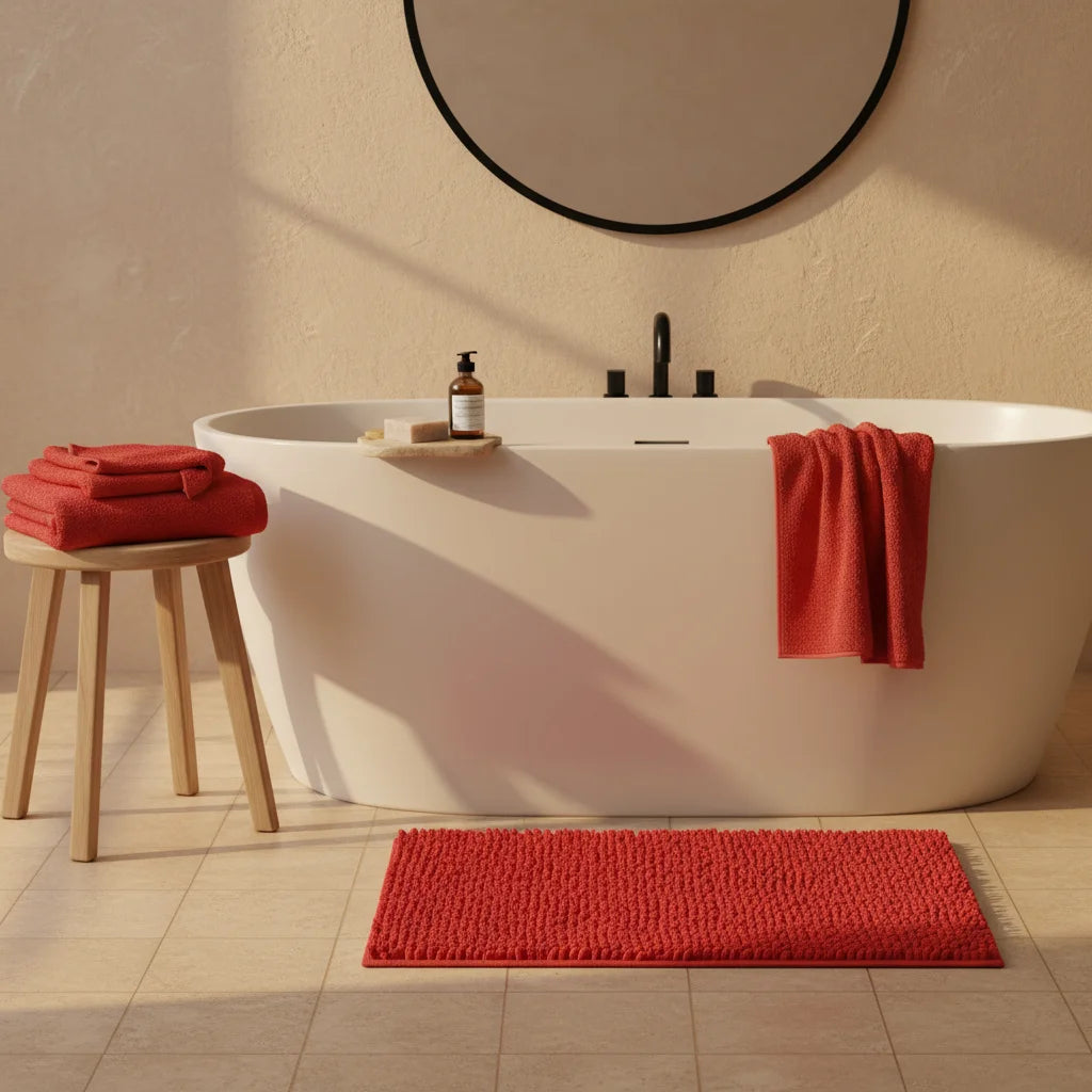 Tapis De Bain Chenille 60x90CM Rouge Vif