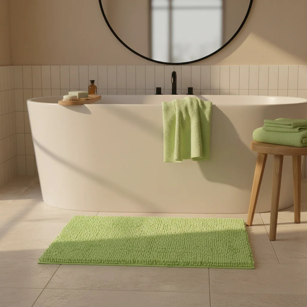 Tapis De Bain Chenille 60x90CM Vert Anis