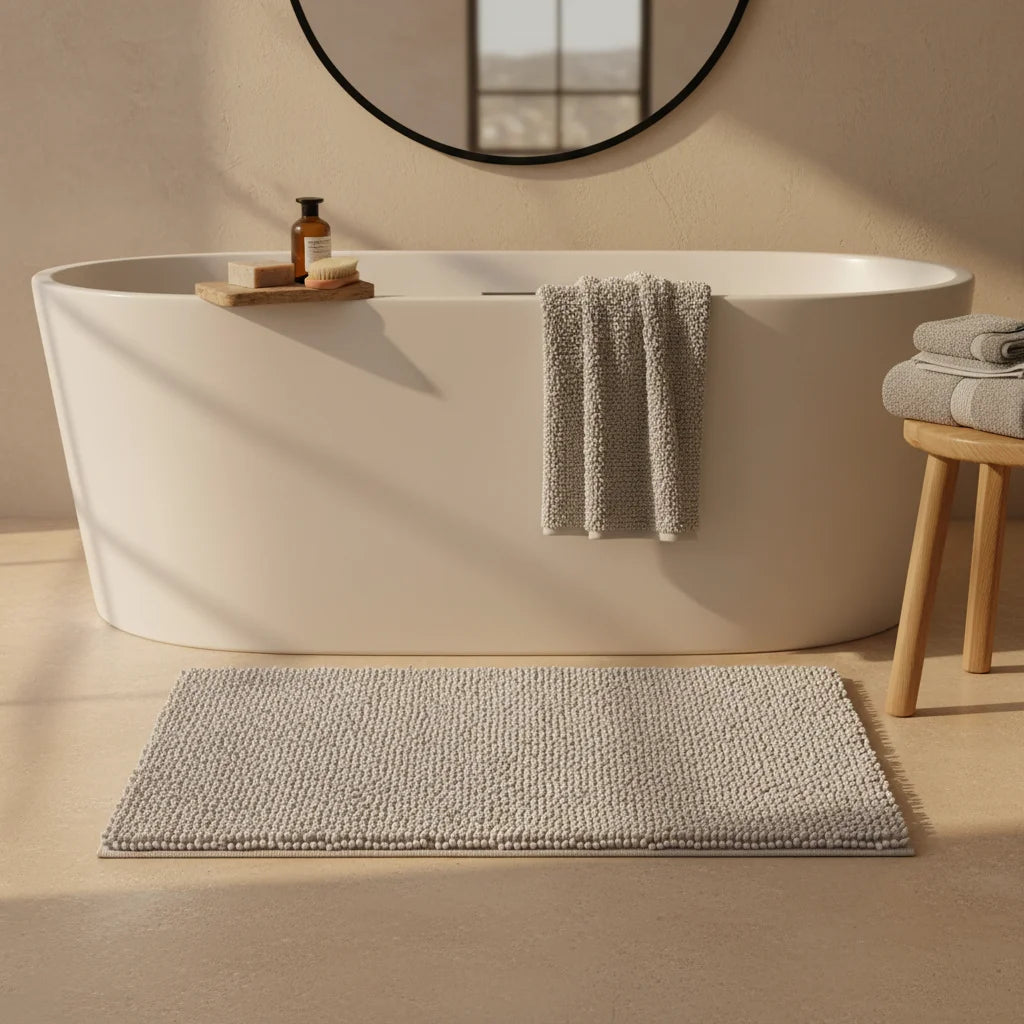 Tapis De Bain Chenille 60x90CM Gris Naturel