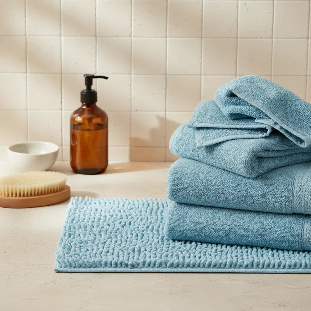 Chenille Badteppich Blau, saugstark – Nordelvia