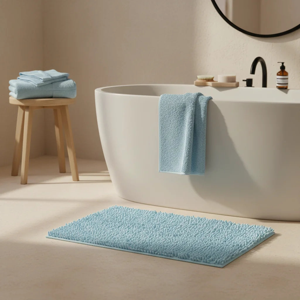 Tapis de Bain Chenille Bleu 70x140cm