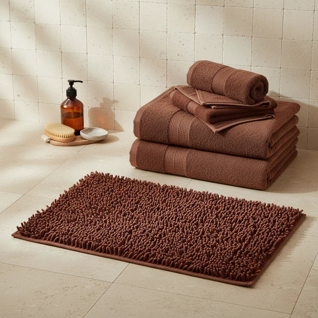 Tapis de Bain Chenille Marron 70x140cm