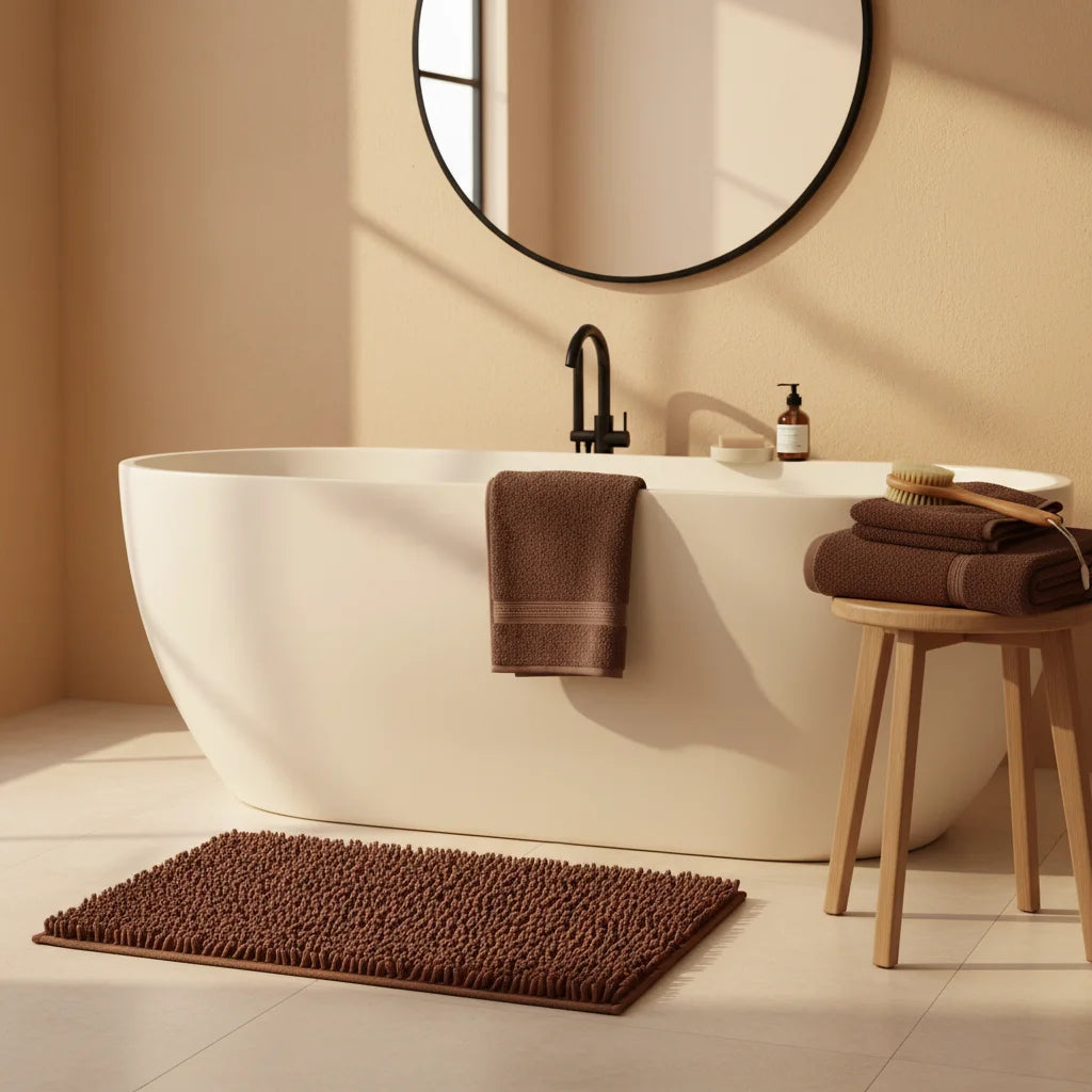 Tapis de Bain Chenille Marron 70x140cm