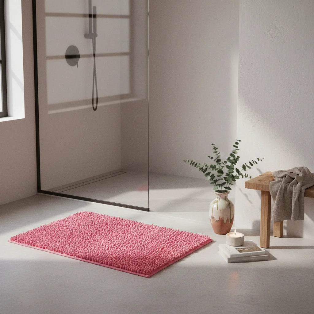 Tapis De Bain Chenille Rose 70x140cm
