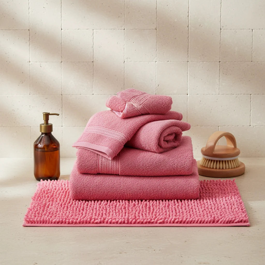 Tapis De Bain Chenille Rose 70x140cm