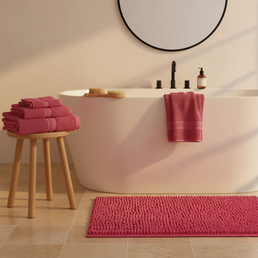 Tapis De Bain Chenille Rose Fushia