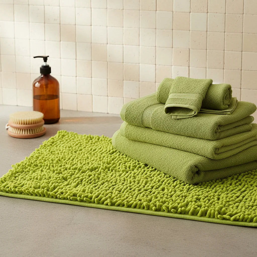 Chenille Badteppich Grün, rutschfest – Nordelvia
