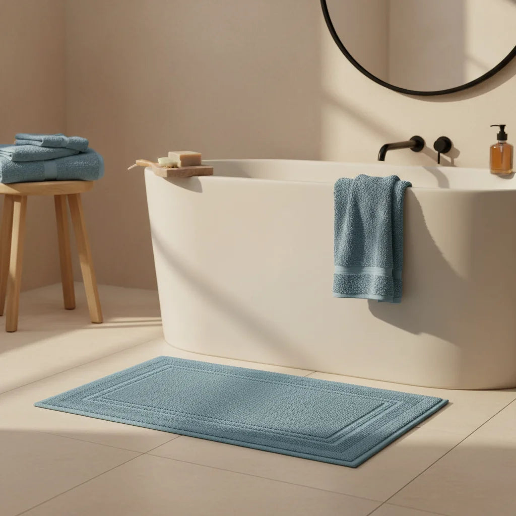 Tapis De Bain Coton Bleu Pétrole